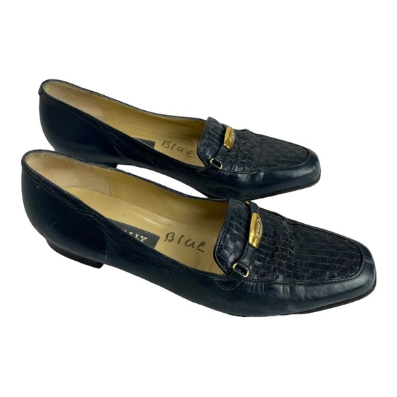 Bally Womens Vanessa Navy Blue Flat Leather Woven Leather Loafers Size 8.5 - Picture 1 of 11